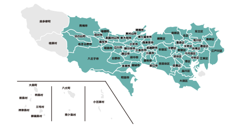  東京都でNURO光が利用できる市区町村をまとめた地図